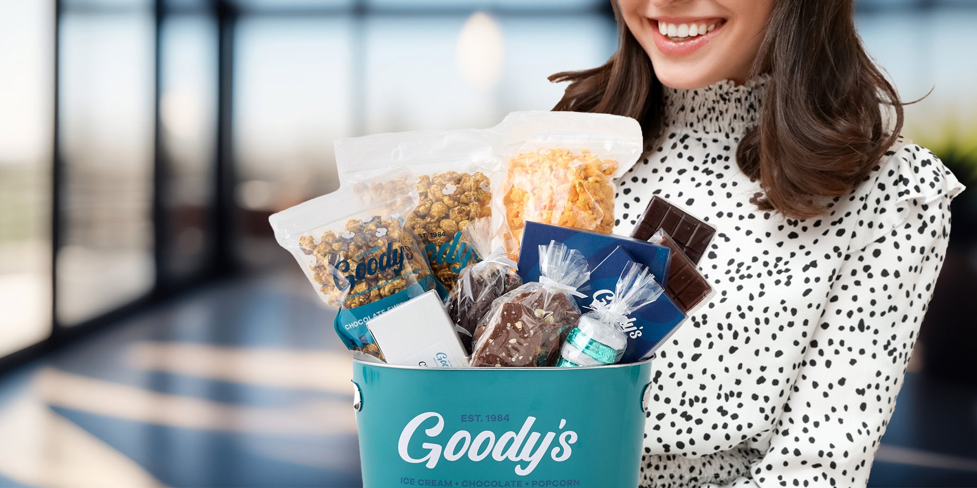 goody's corporate gifts, chocolate and popcorn tin